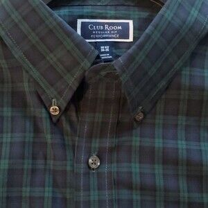 CLUB ROOM PERFORMANCE BLACKWATCH PLAID COTTON  BUTTON UP SHIRT 18.5 34/35  MEN
